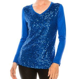 NWT Urban Diction | Royal Blue Sequin V-Neck Long-Sleeve Tee - M
